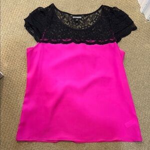 Express Fitted Pink and Black Lace Blouse